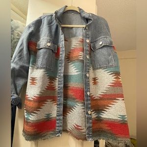 Denim and Aztec print Jacket